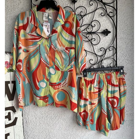 Jessica Simpson Bathing Suit Cover Up Shorts Set - XL - Multicolored - Picture 1 of 9